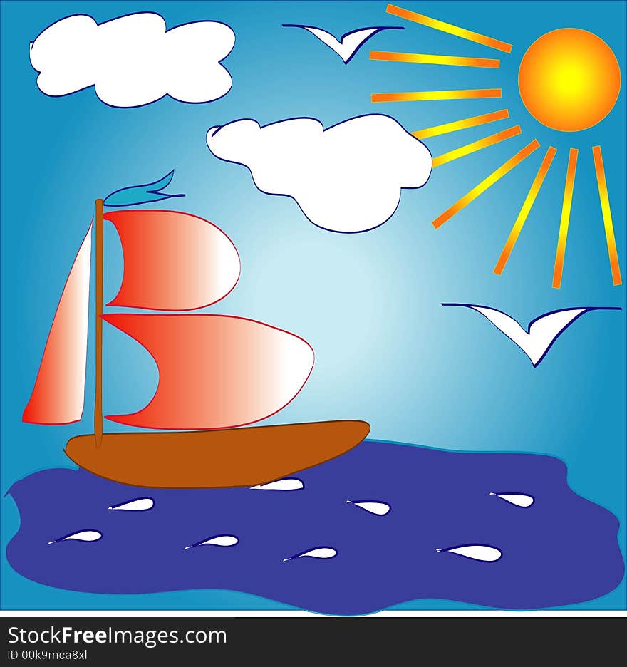 Nice ship in the sea on a bright summer day. Nice ship in the sea on a bright summer day