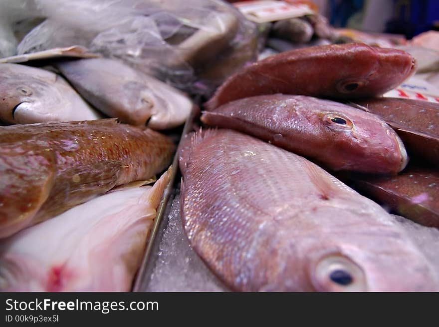 Fish on ice for sale to the public at Melbourne's queen victoria market. Fish on ice for sale to the public at Melbourne's queen victoria market