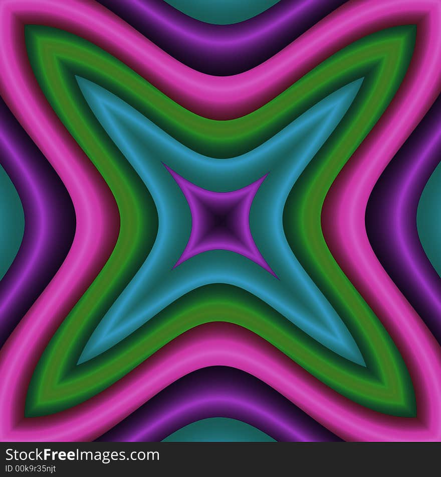 Abstract fractal image resembling a tipsy neon star