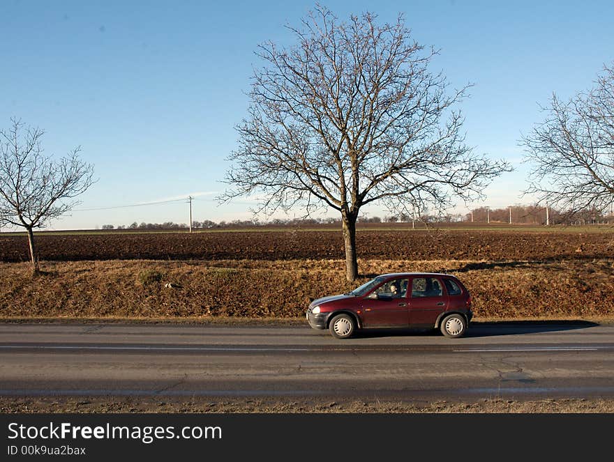 Car in autumn landscape