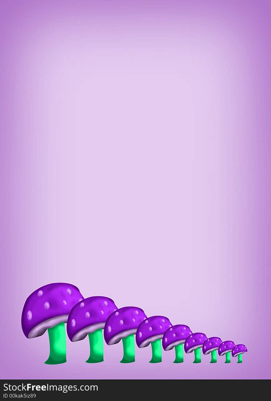 Shaded purple background with bright purple capped mushrooms in line across the bottom of the page. Shaded purple background with bright purple capped mushrooms in line across the bottom of the page.