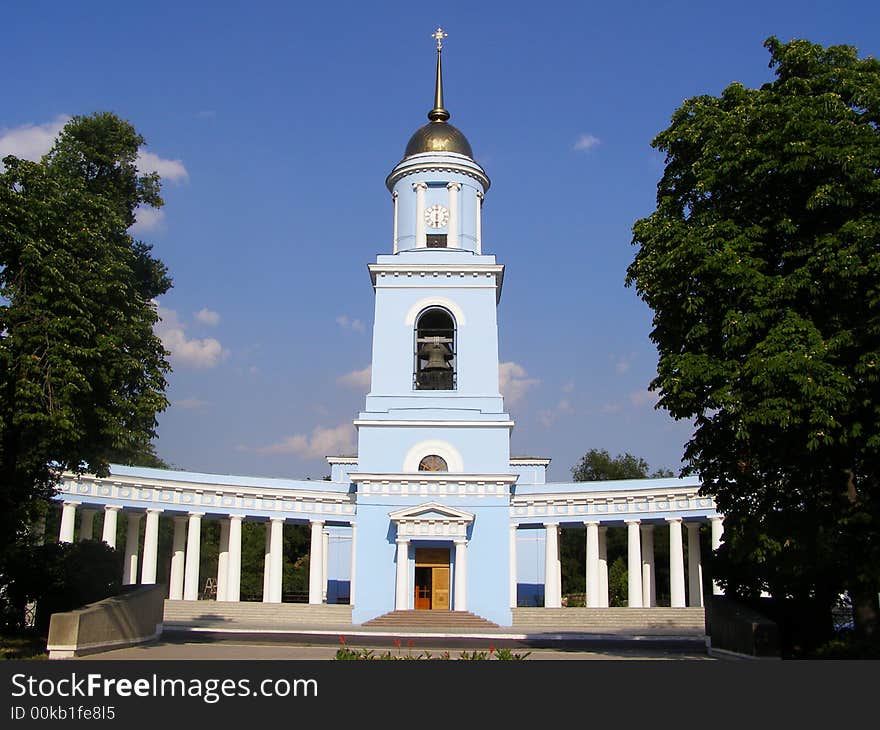 Age-old monastery with bell tower and gold dome