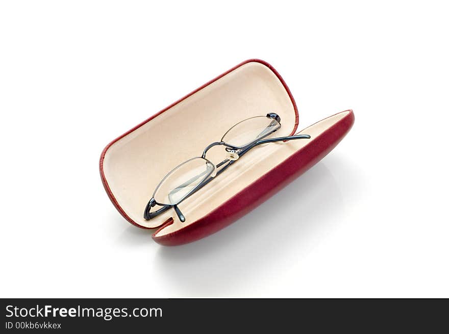 Eyeglasses in case isolated on white. Eyeglasses in case isolated on white