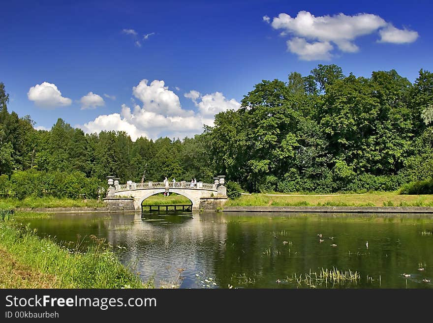 Landscape with blue sky, clouds, forest and lake. Landscape with blue sky, clouds, forest and lake