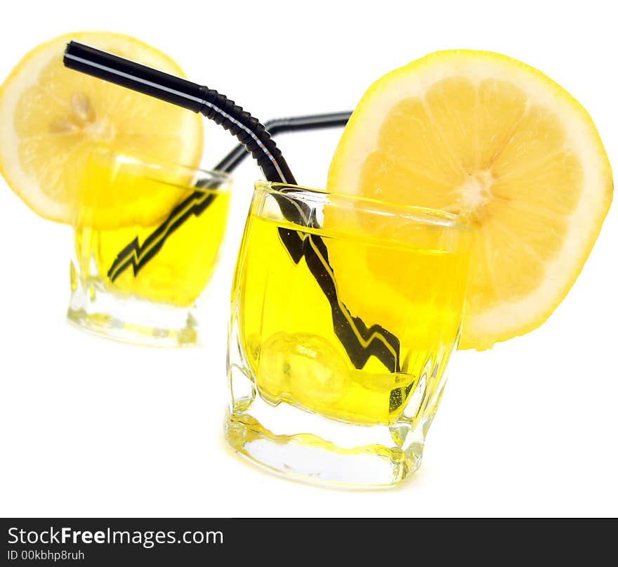 Glass with lemon and water isolated on white background