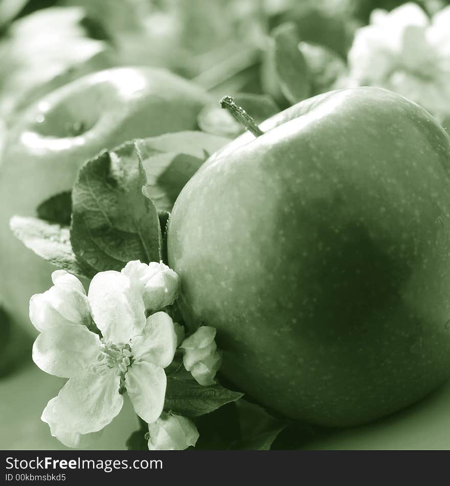 Green apple on a grey background