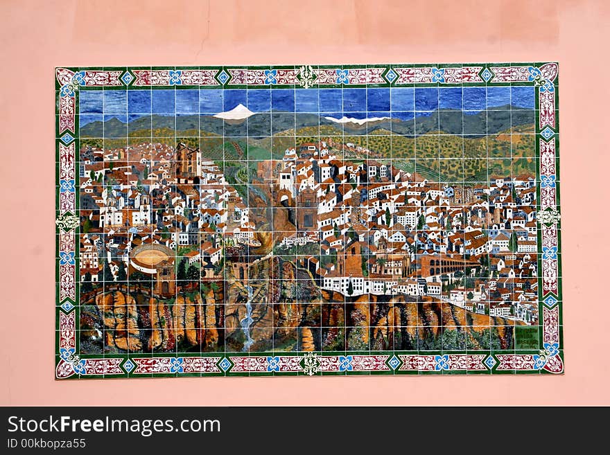 Ronda Mosaic. Mosaic representingthe map of the city Ronda