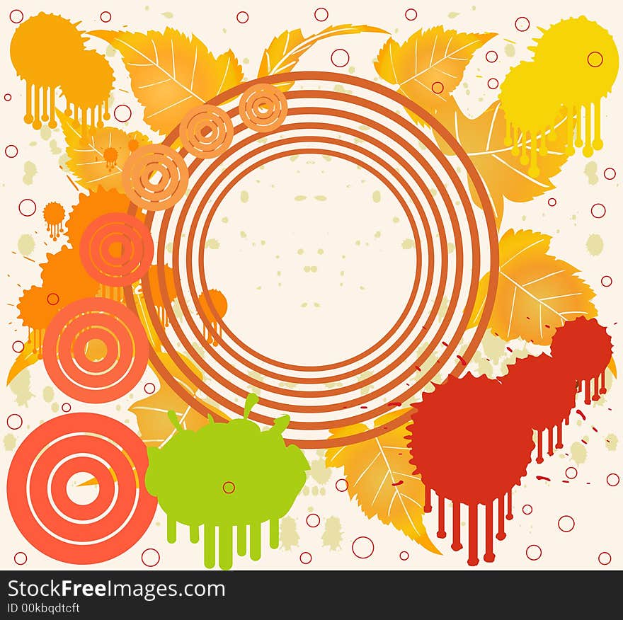 Grunge floral background in orange design, vector illustration