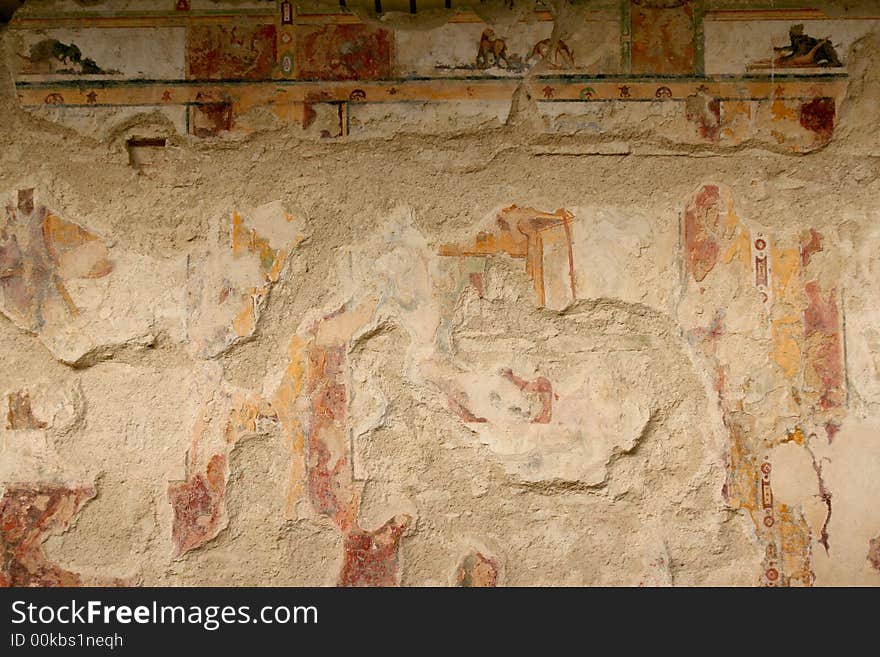Roman fresco captured in archaeological excavations -Urbisaglia - Marche - Italy