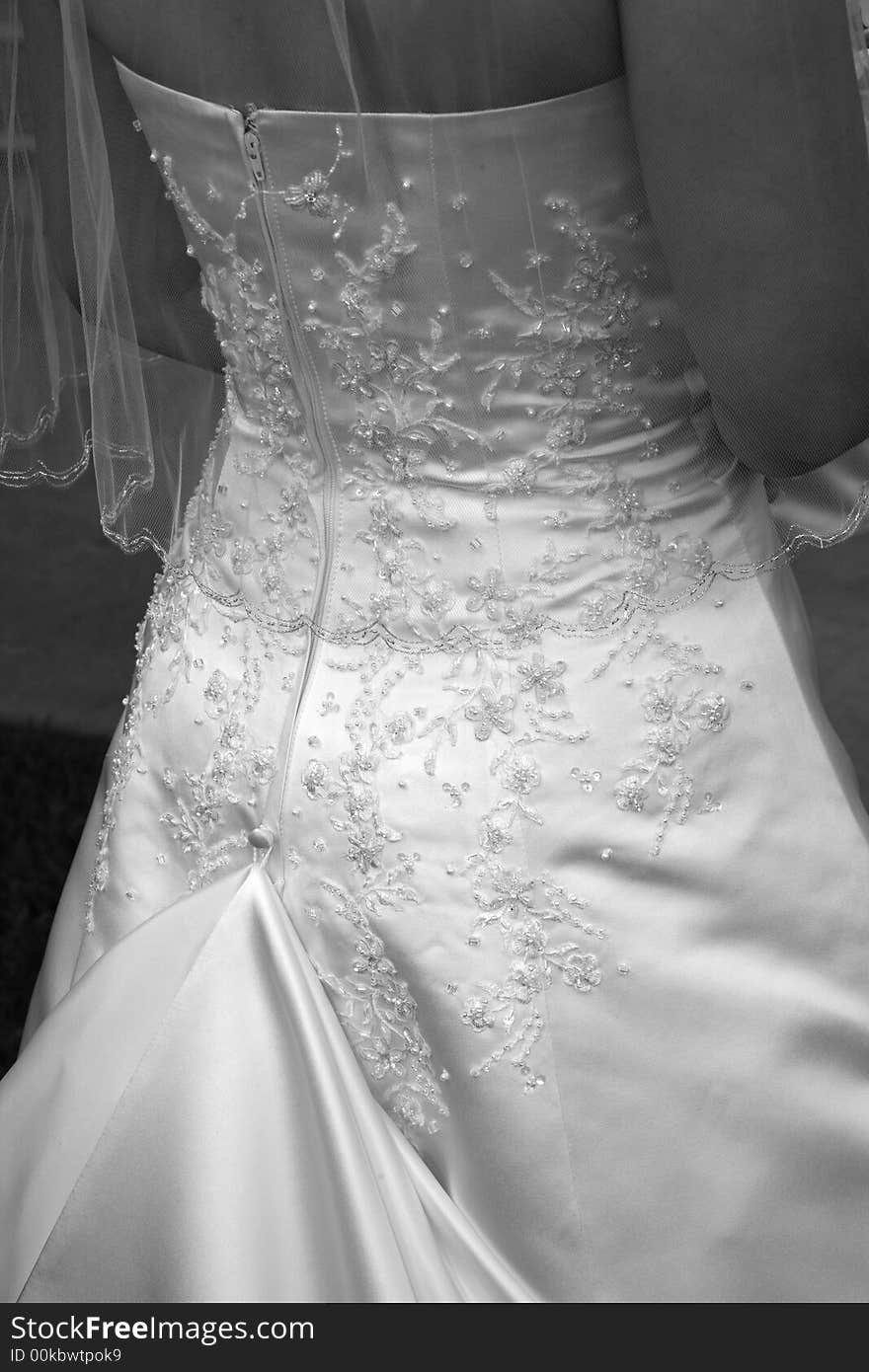 A bride showing off the backside of her dress