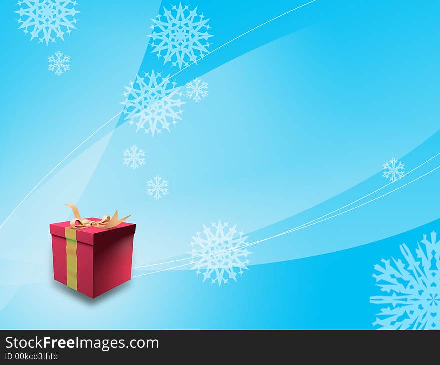 Gift box over a christmas background. Digital illustration.