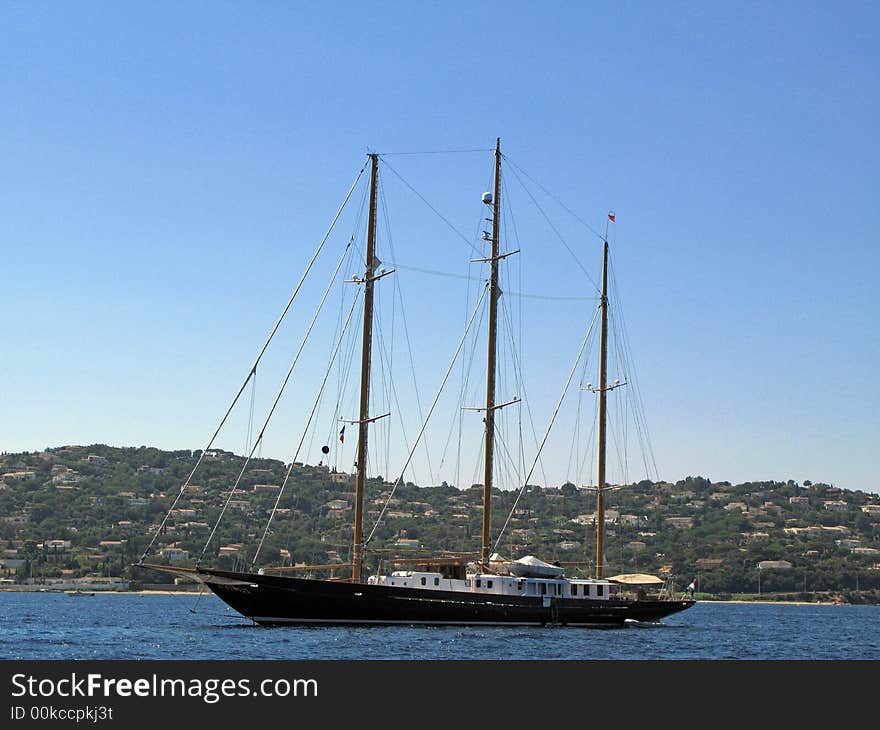 A dutch 3 mast sailing yacht in the bay of St-Tropez. A dutch 3 mast sailing yacht in the bay of St-Tropez