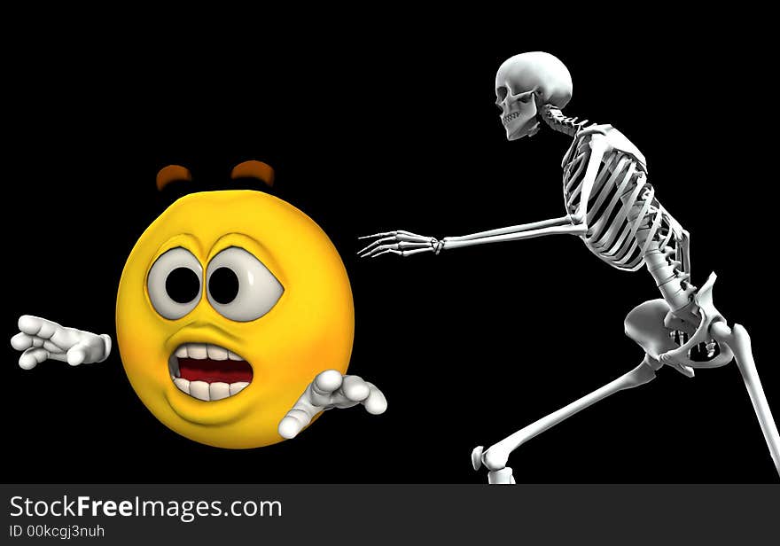 An image of a cartoon head being chased by a scary Skelton. An image of a cartoon head being chased by a scary Skelton.