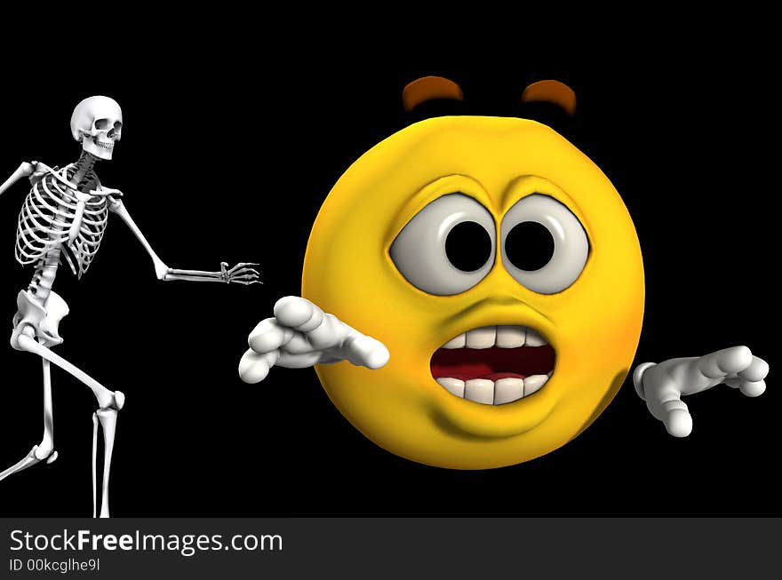 An image of a cartoon head being chased by a scary Skelton. An image of a cartoon head being chased by a scary Skelton.