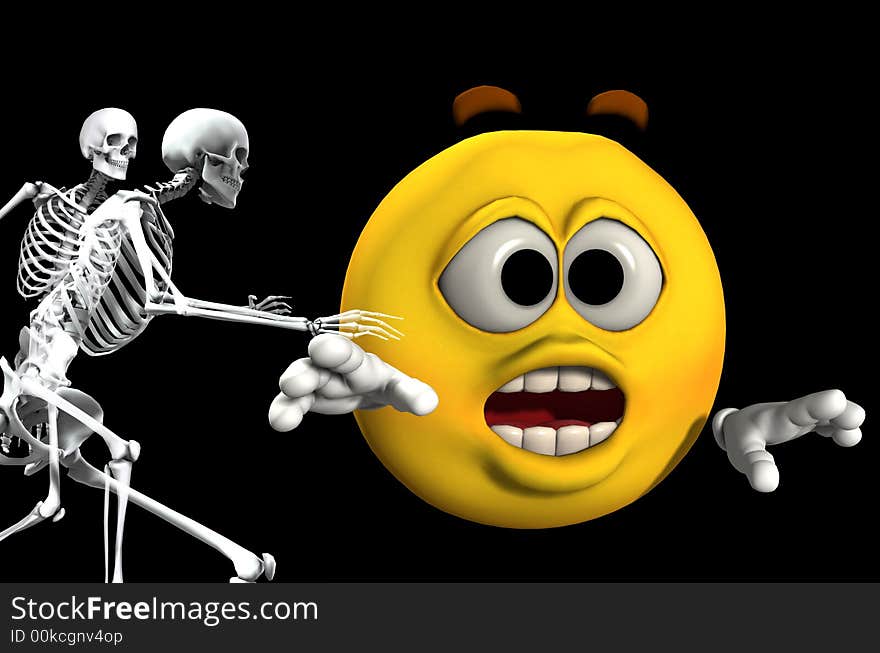 An image of a cartoon head being chased by some scary skeletons. An image of a cartoon head being chased by some scary skeletons.