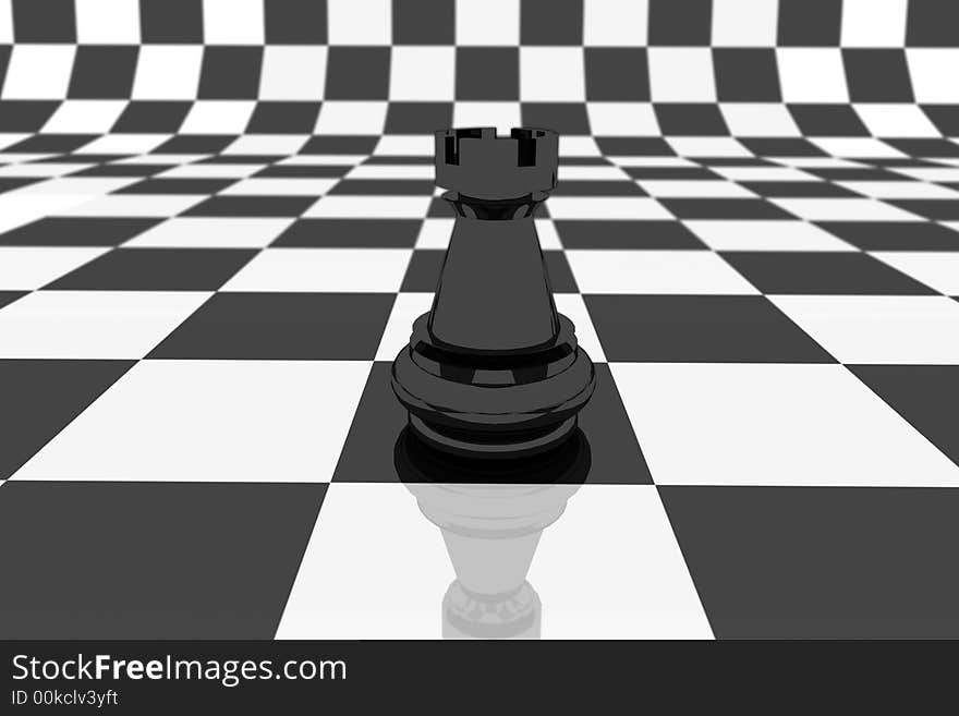 Black rook on chess table