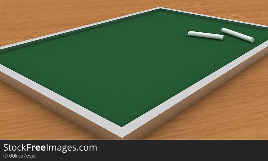 Green chalkboard on a wooden table