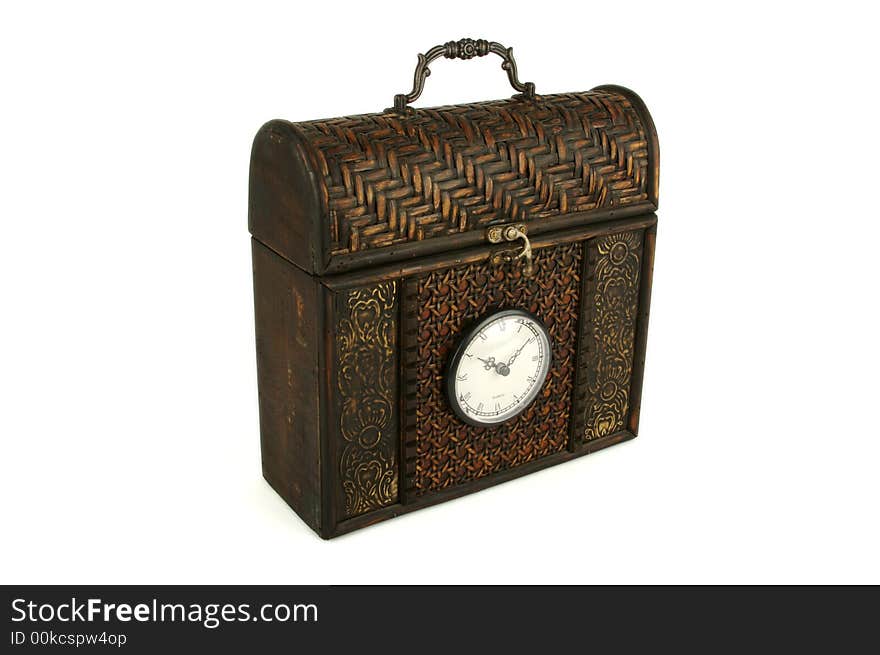 Ornate Carriage Clock Box isolated on a white background.