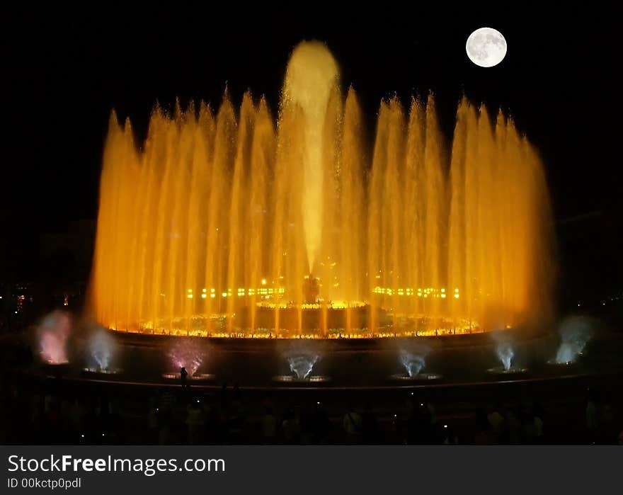 The magnificent fountains in the night in Barcelona, Spain