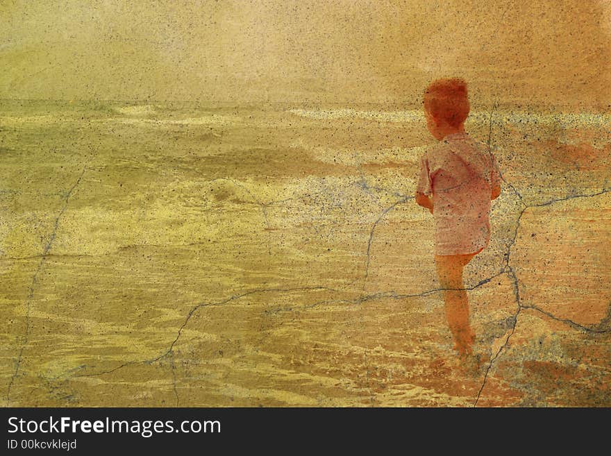 Child on a beach playing with waves. Child on a beach playing with waves