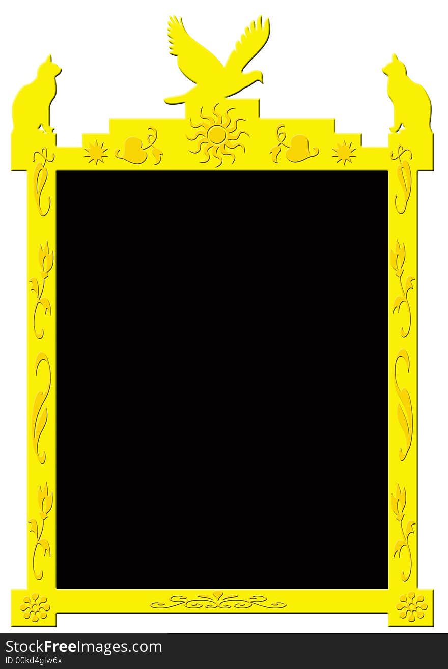 Decorative golden frame with animals and other decorations