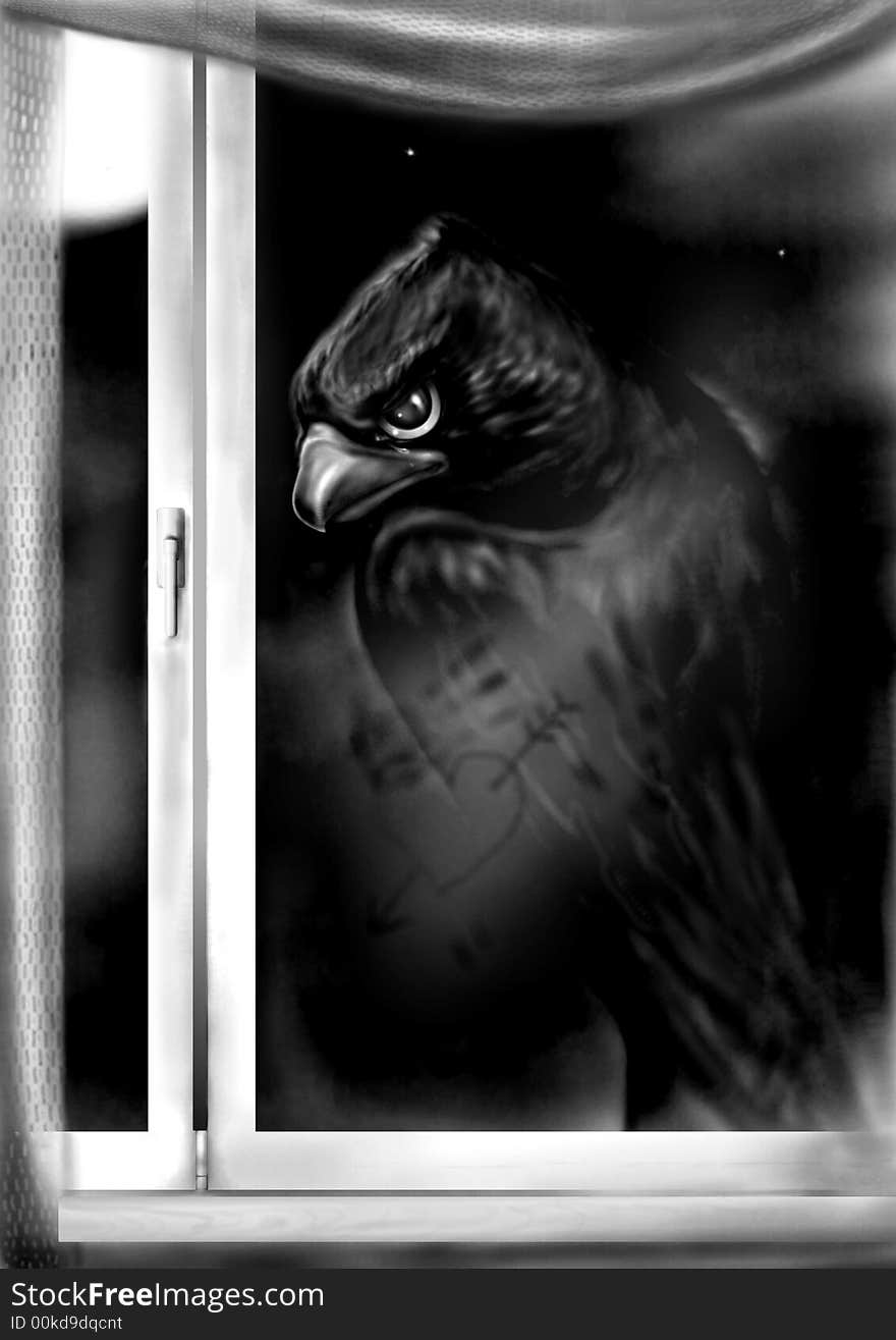 Night as if to a black bird looks in a window. Night as if to a black bird looks in a window