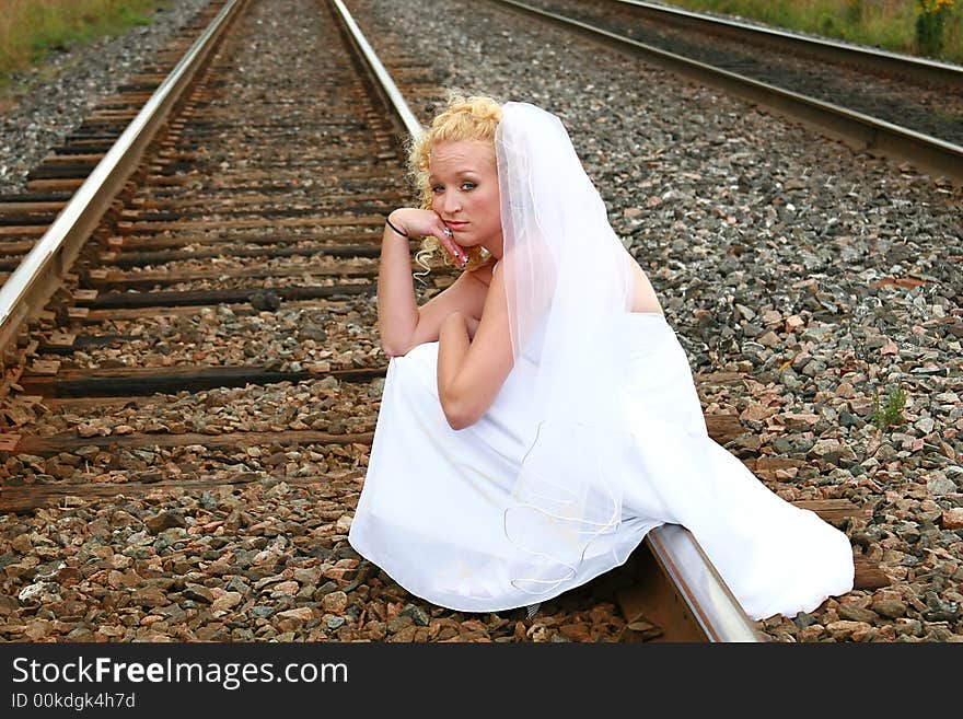 Bride on the railroad tracks