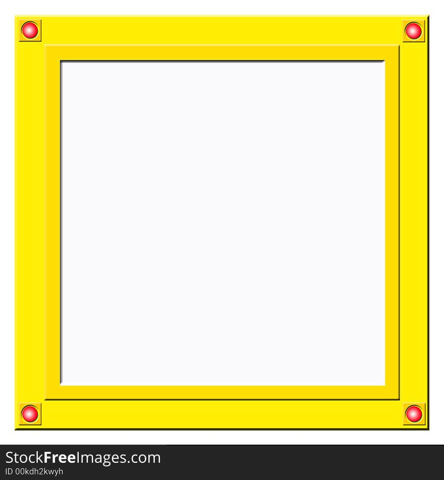 A golden square with red balls on the edges and a white frame for filling with text. A golden square with red balls on the edges and a white frame for filling with text