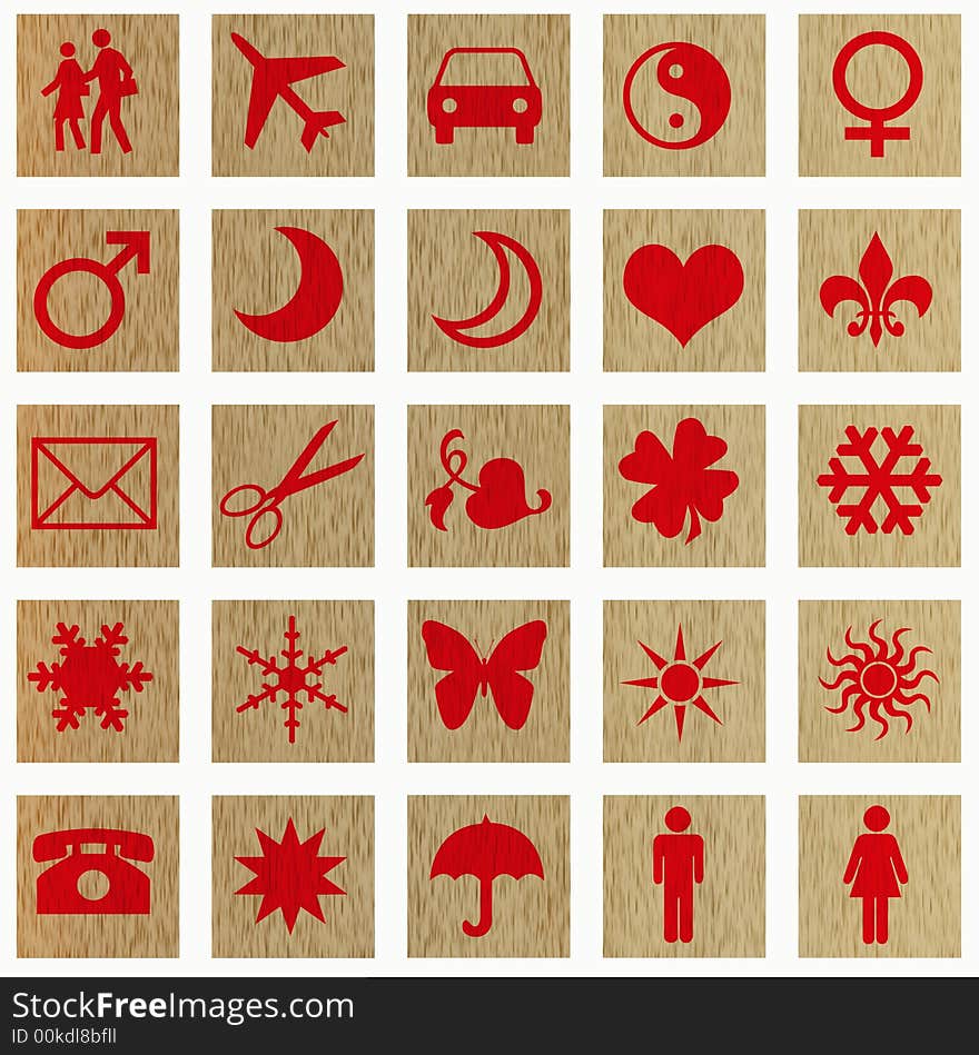 Red Icons On Wooden Squares