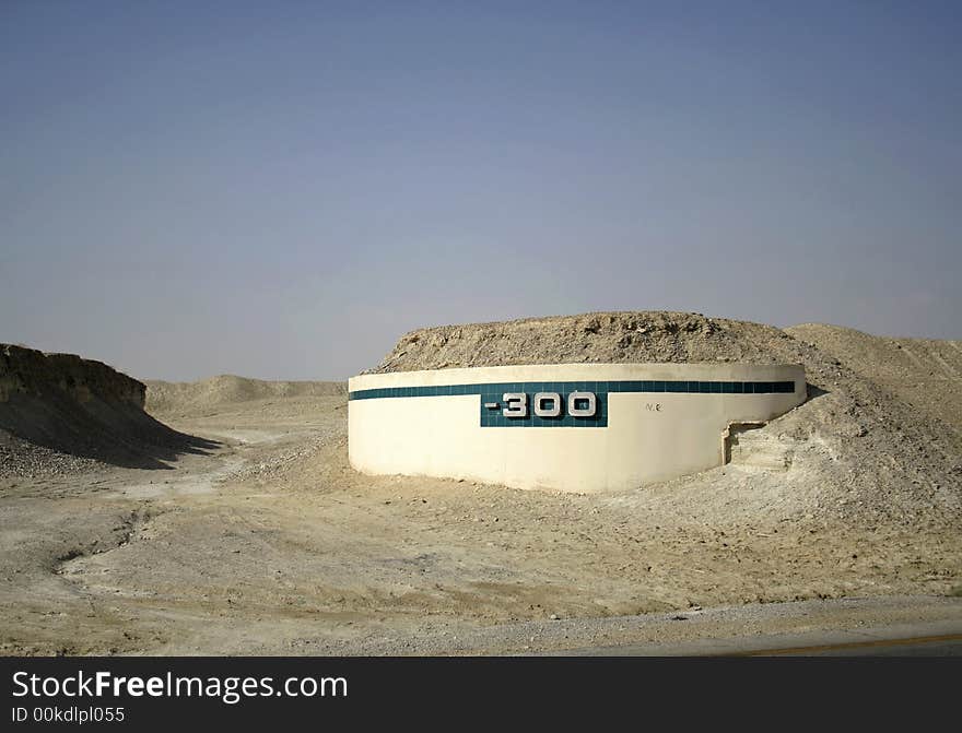 -300m altitude mark on the road leading to the dead sea region