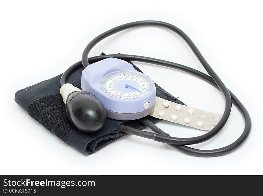 Sphygmomanometer on a white isolated background