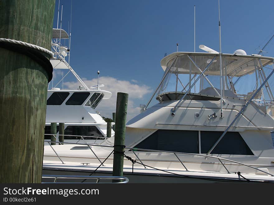 Up close photo of yachts docked