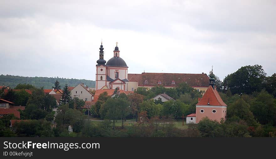 Picture area and baroque church monasterial area in city Znojmo, Czech Republic