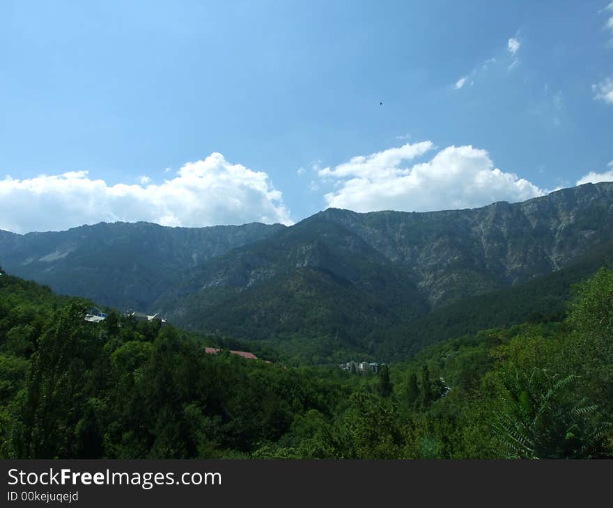 Mountains, the sky, clouds.