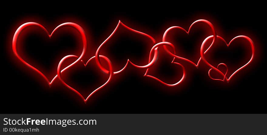 Seven red shining 3d hearts. Seven red shining 3d hearts