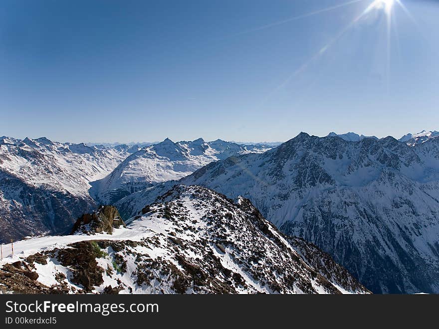 Winter ski alps and blue sky. Winter ski alps and blue sky