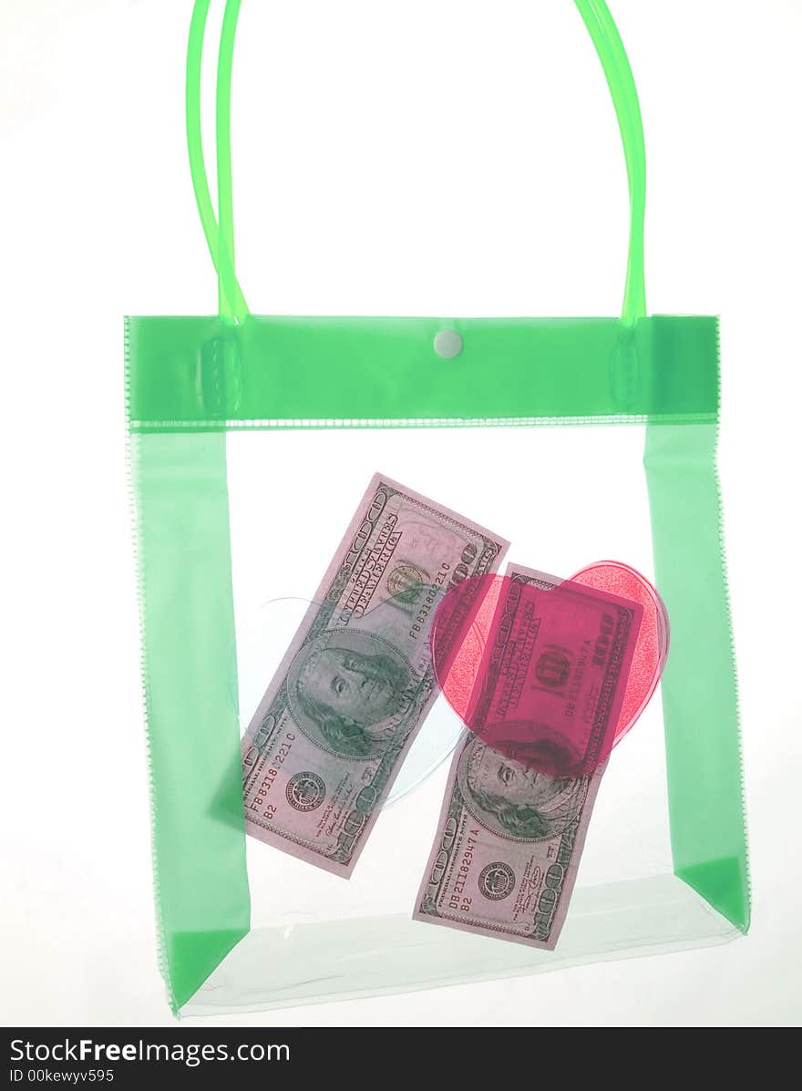 Dollars in a transparent package on a white background. Dollars in a transparent package on a white background