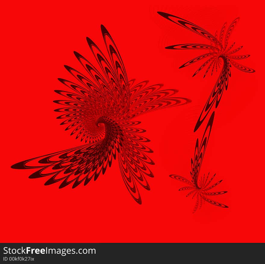 Three abstract figures on a red background. Three abstract figures on a red background