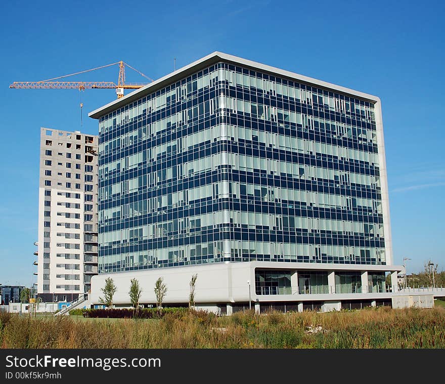 New glass windowed bank office in Riga on Skanstes street.