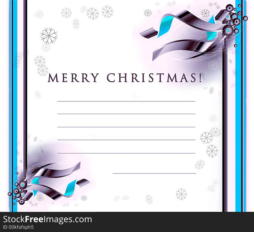 Christmas seasons postcard with snowflakes and ornaments