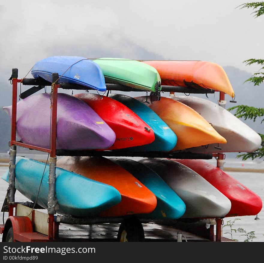 Kayaks on car towing rack