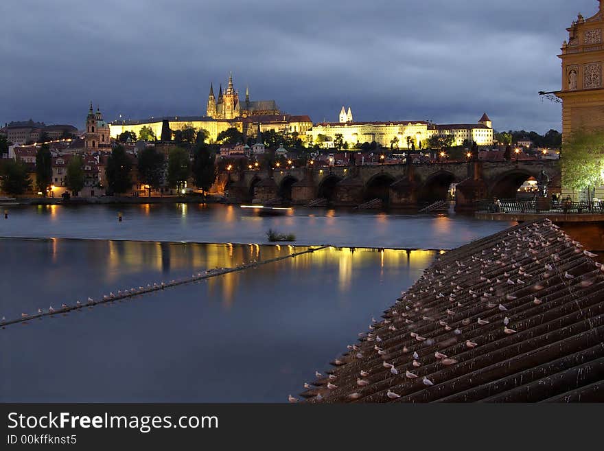 Night view on Charles bridge and Prague castle. Night view on Charles bridge and Prague castle