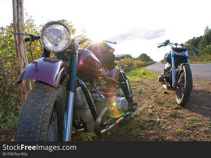 Dark-red russian renewed retro motorcycle and chopper. Dark-red russian renewed retro motorcycle and chopper