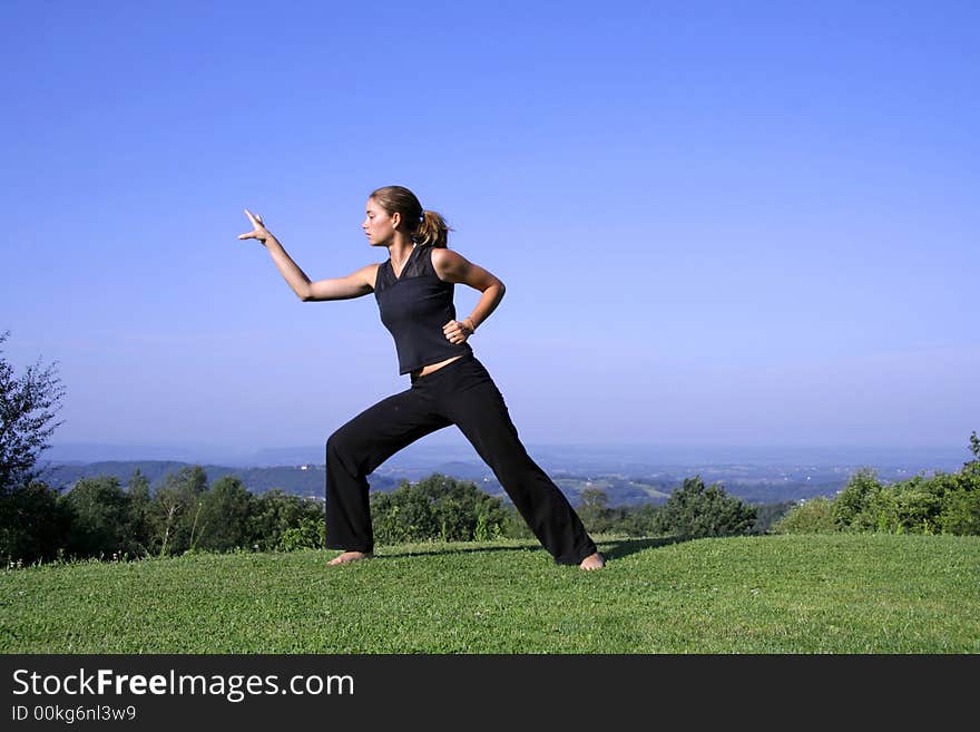 Woman practising self defense