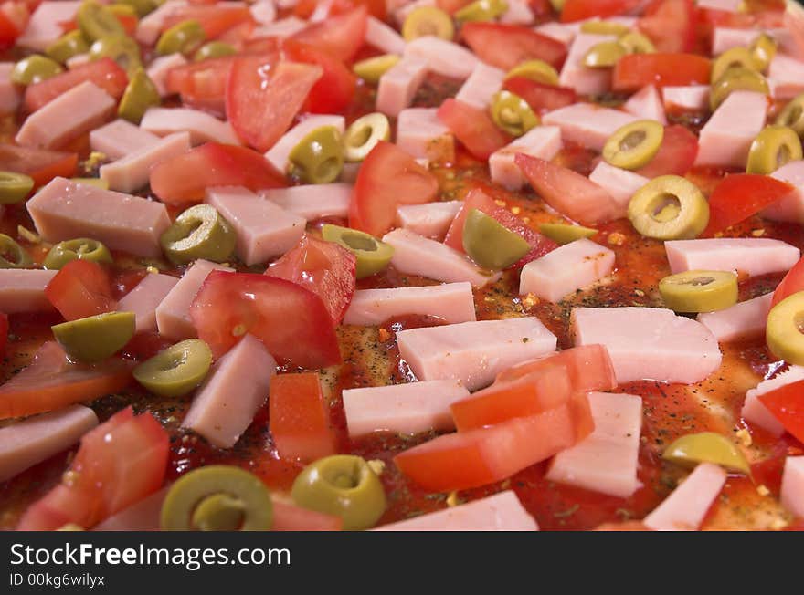 Ham with olives and tomatoes. Ham with olives and tomatoes