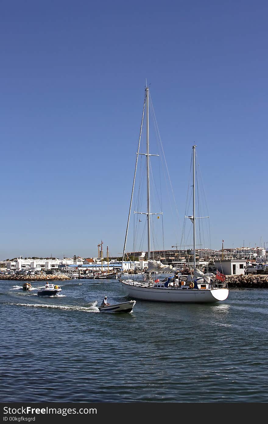 Sailingyacht in Lagos harbor in Portugal