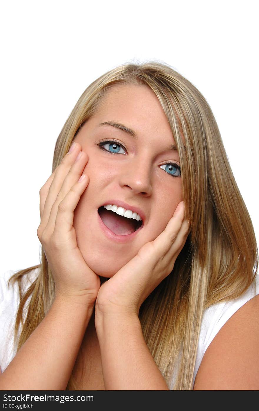 Teen girl with hands on her face expressing excitement