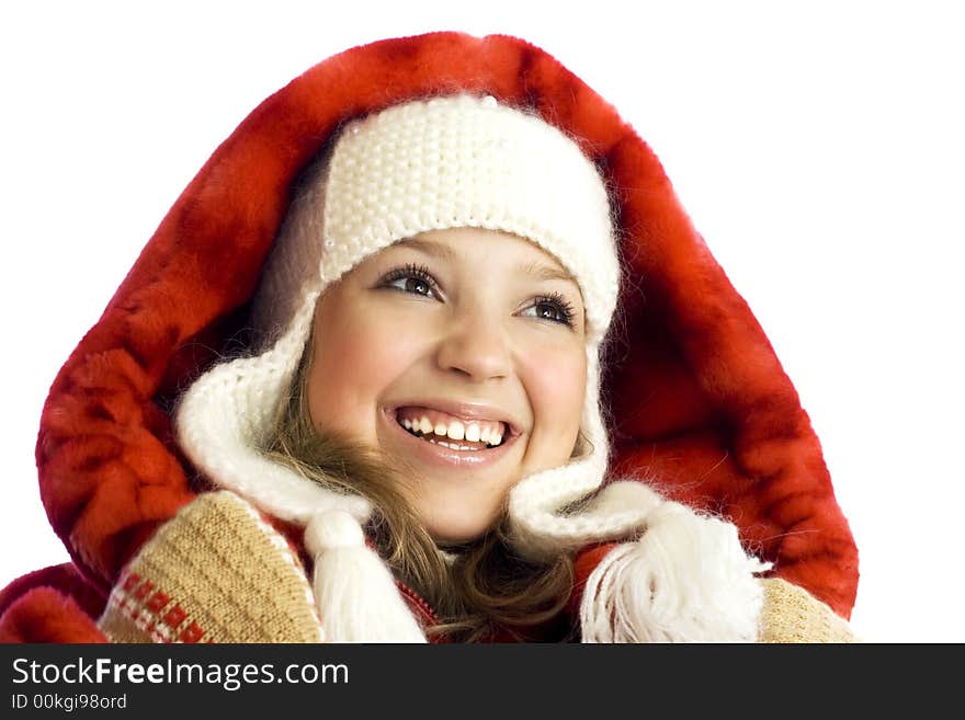 The beautiful laughing girl in winter clothes