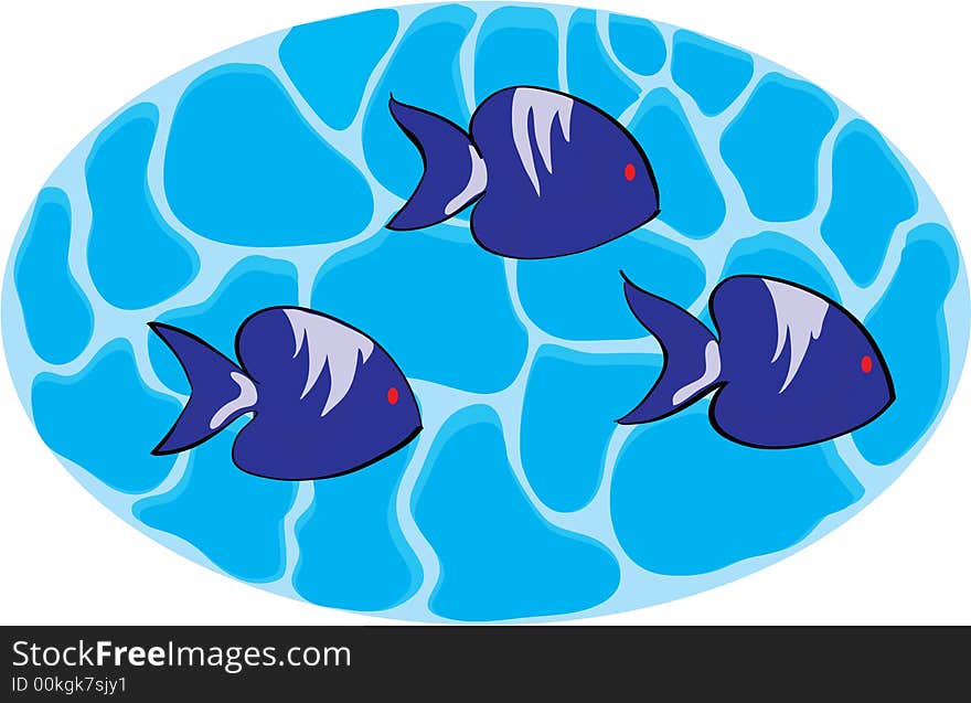 Illustration of three blue fish on background. Illustration of three blue fish on background