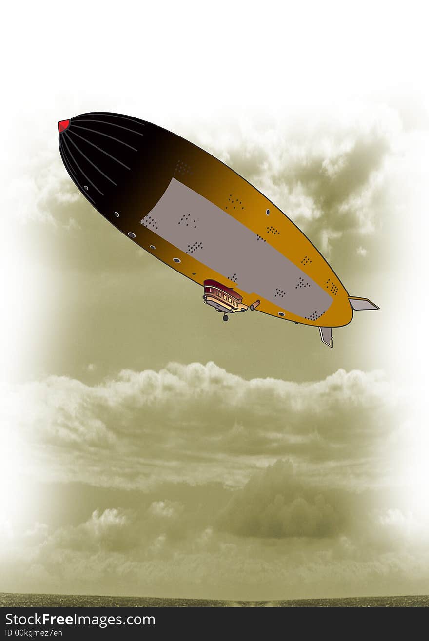 One Blimp side view in light brown ground